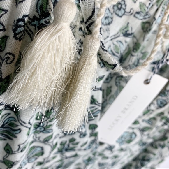 Lucky Brand NWT Border Print Smocked Top Green - Picture 6 of 8